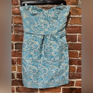 Kimchi Blue Strapless Dress with Jacquard Metallic Floral Pattern Size Medium